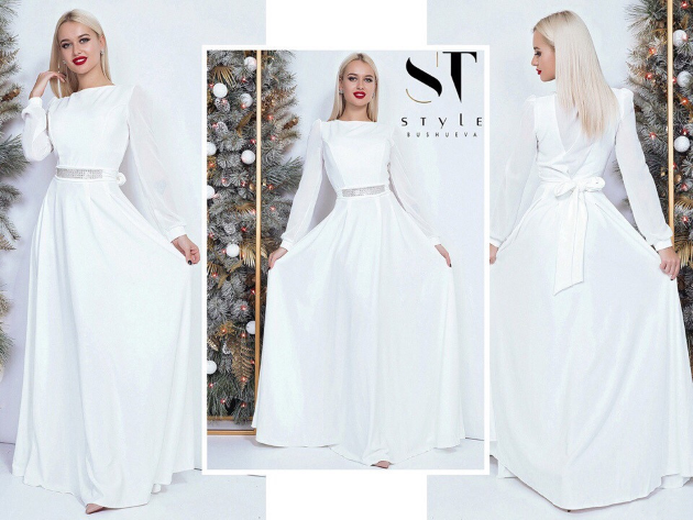 Белое платье из шифона